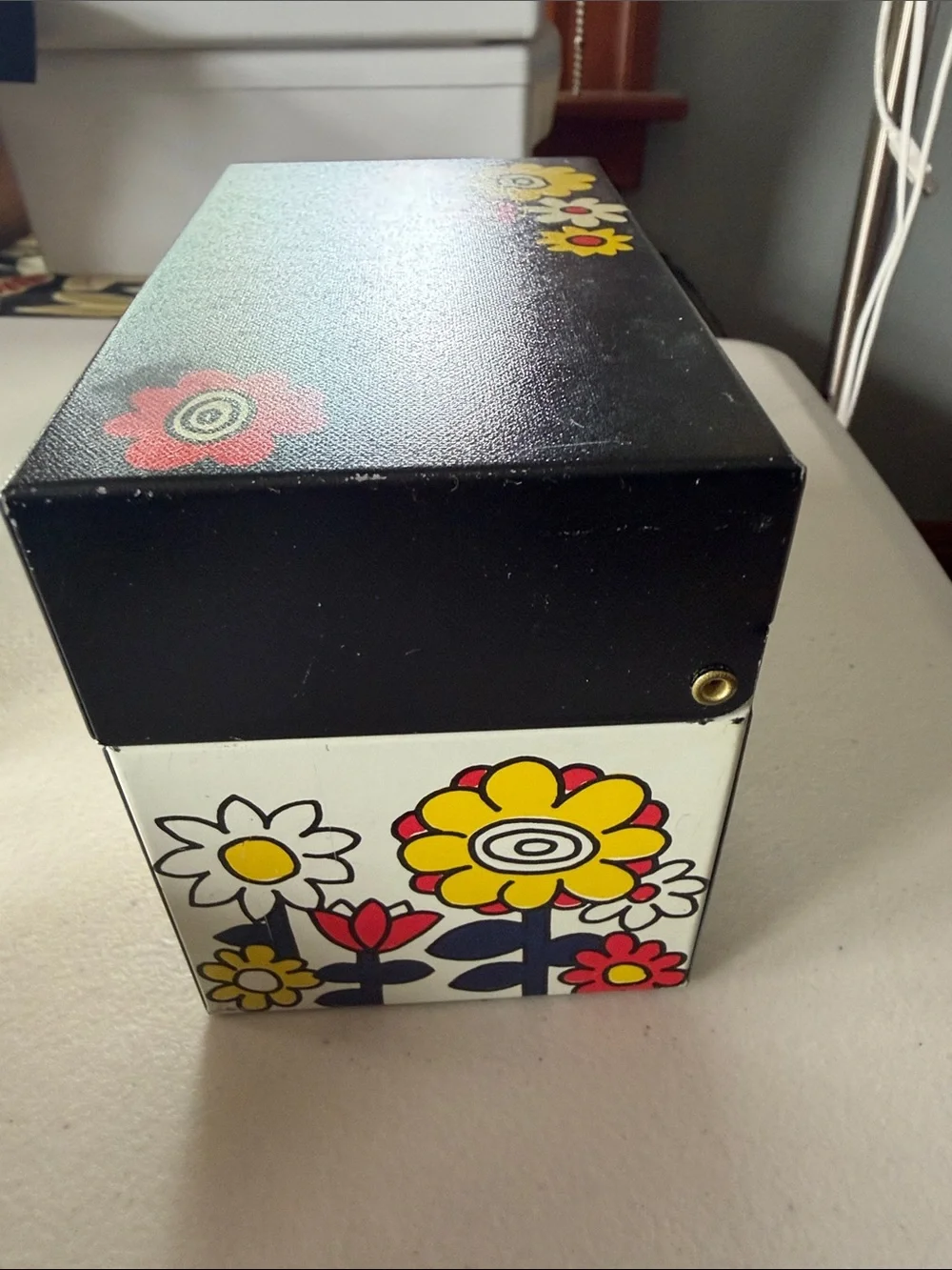 Floral Decorative Storage Box - White with Multicolor Flower Print